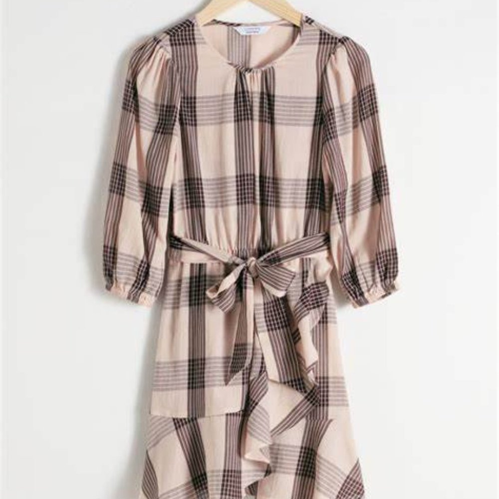 & Other Stories Belted Plaid Mini Dress